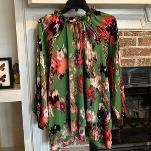 Boho Silky Dolman Sleeve Ruffle Tie Neck